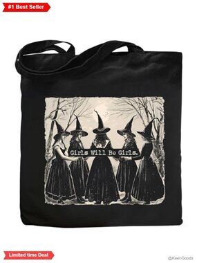 Witchy Canvas Tote Bag Large Reusable Grocery Shoulder Bag Women